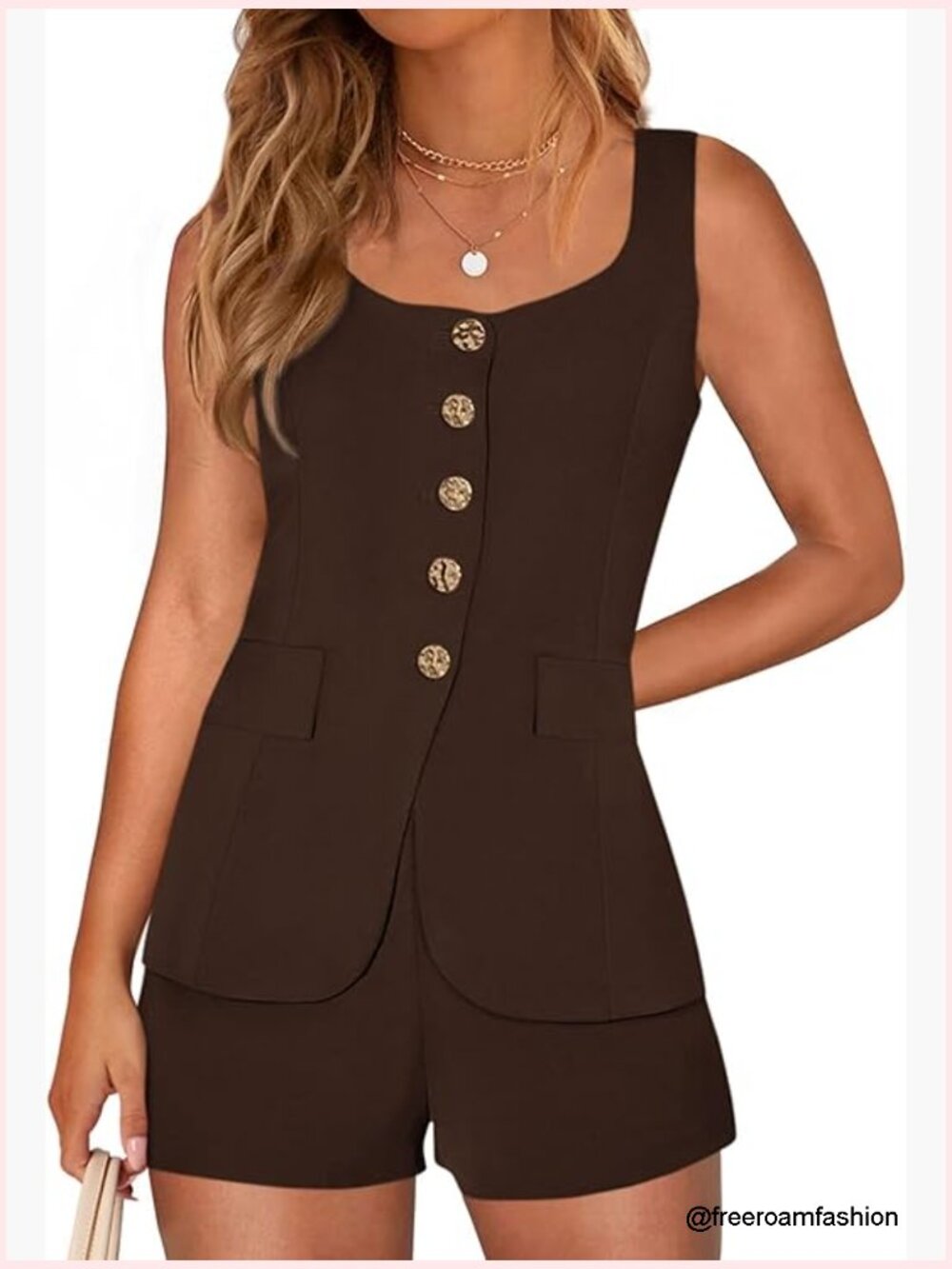 Sleeveless Vest And Shorts Set With Pockets, Lightweight Polyester